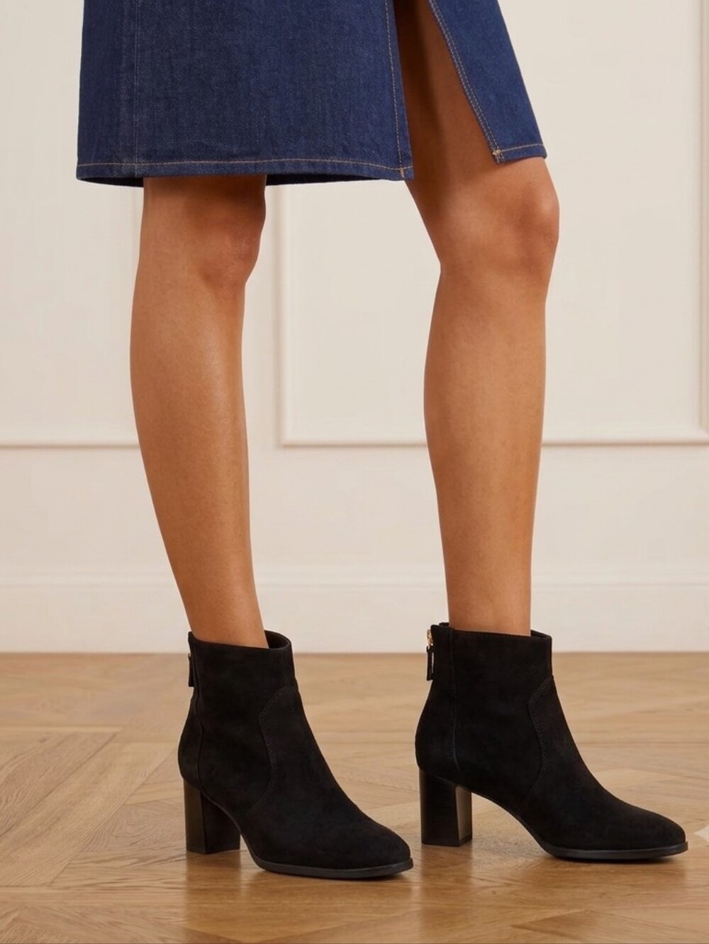 Anne Klein Black Faux Suede Square-Toe Booties